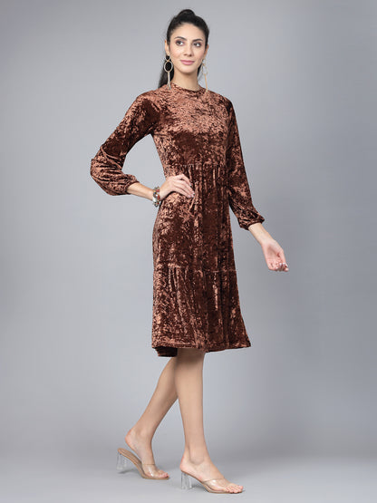 Mafadeny Women Winter Wear Brown Stylish Dress