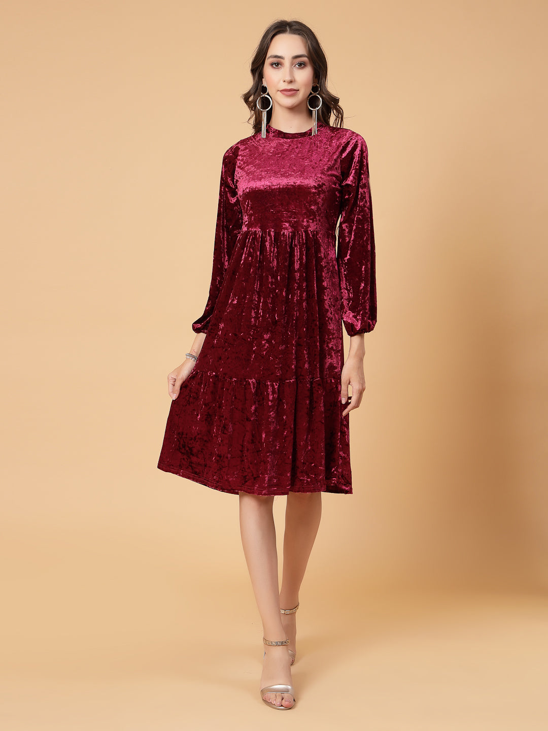 Mafadeny Women Winter Wear Mehroon Stylish Dress