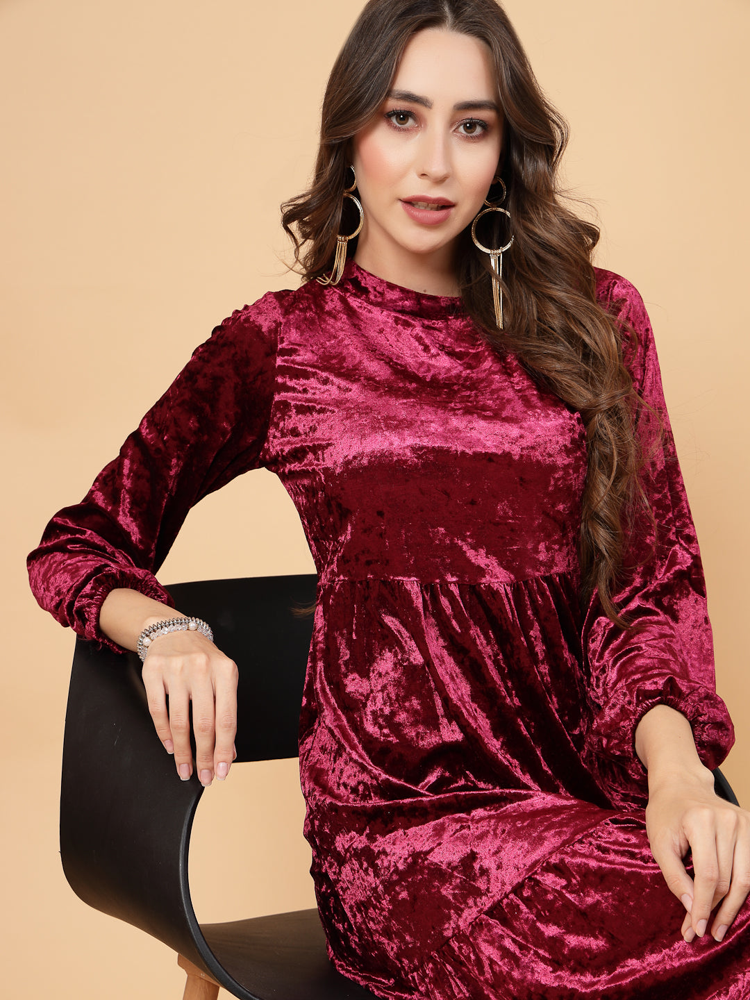 Mafadeny Women Winter Wear Mehroon Stylish Dress