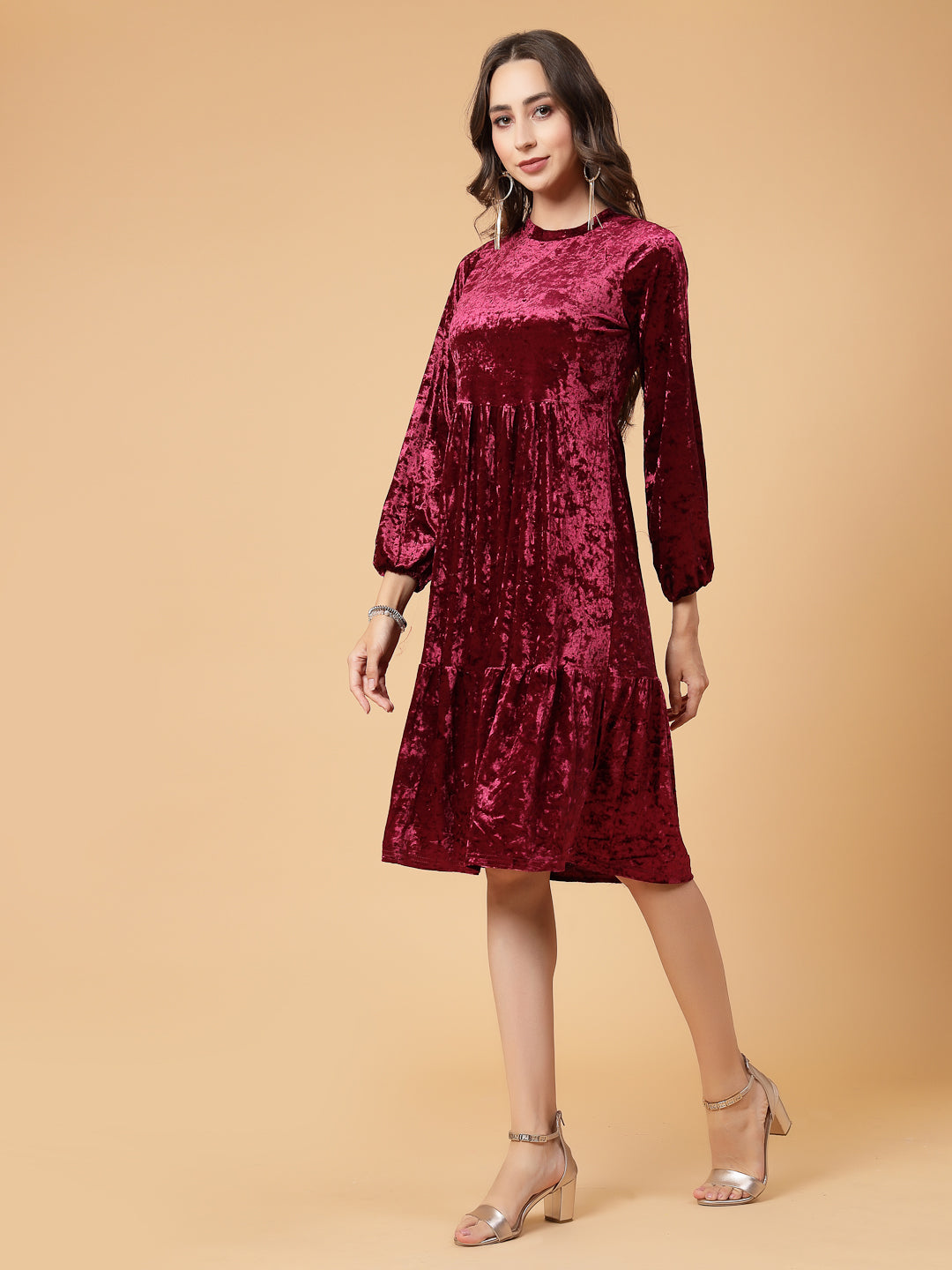 Mafadeny Women Winter Wear Mehroon Stylish Dress