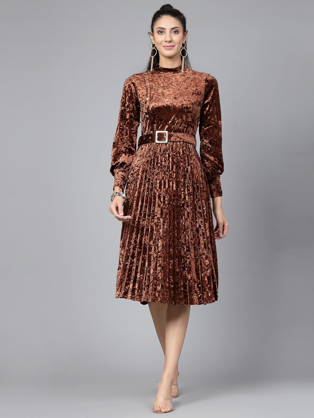 Mafadeny Women Winter Wear Brown Stylish Dress