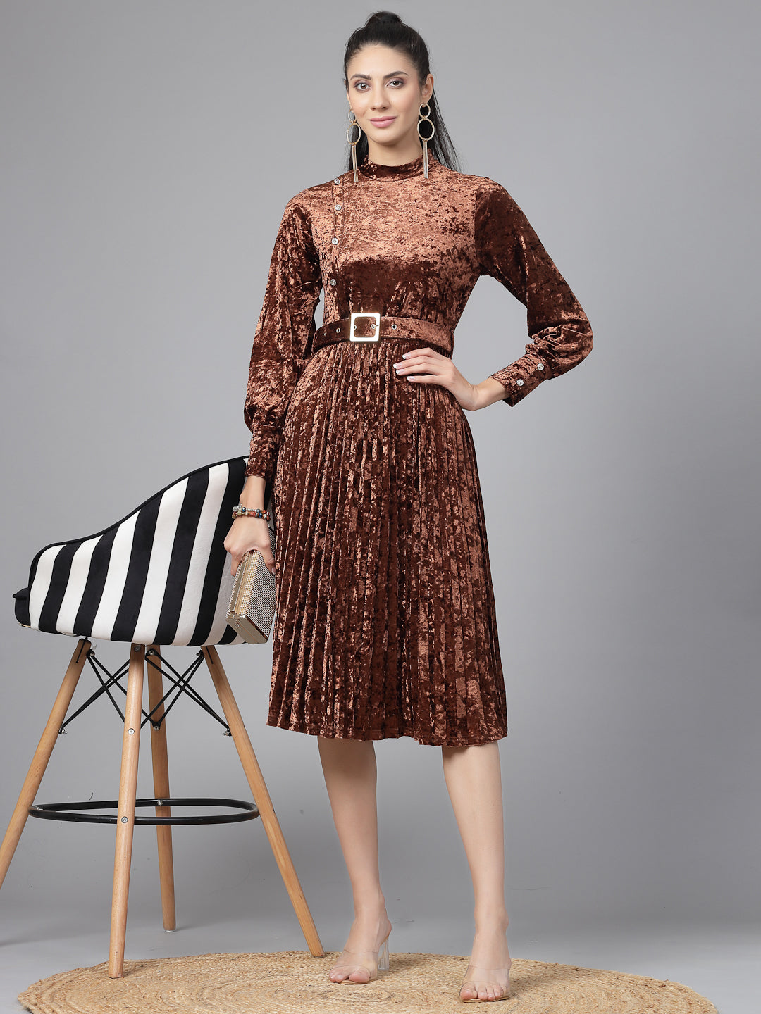 Mafadeny Women Winter Wear Brown Stylish Dress