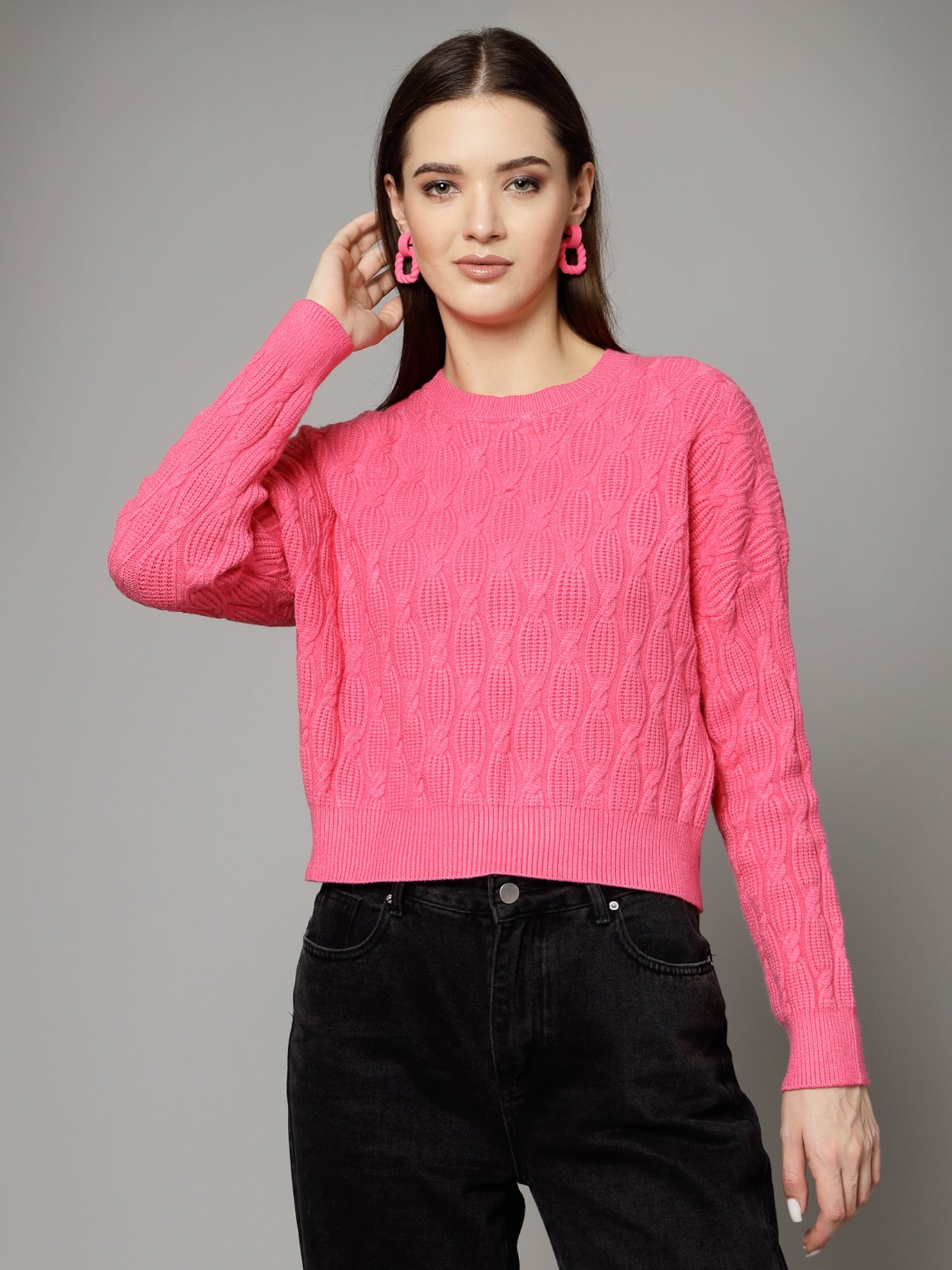 Mafadeny Women Winter Wear Pink Stylished Top