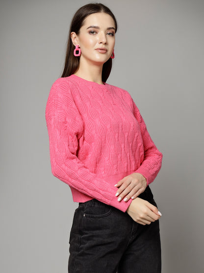 Mafadeny Women Winter Wear Pink Stylished Top