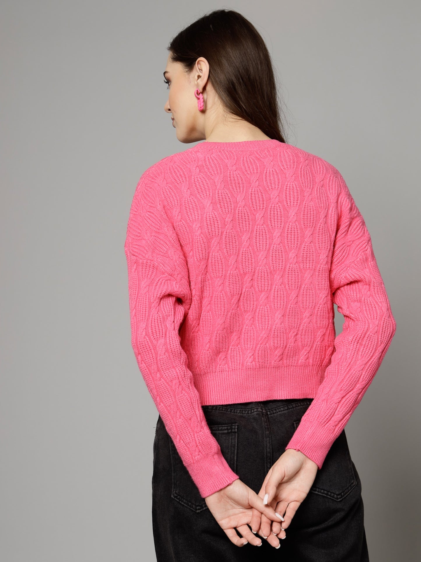 Mafadeny Women Winter Wear Pink Stylished Top