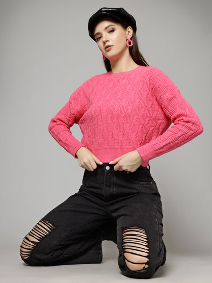 Mafadeny Women Winter Wear Pink Stylished Top