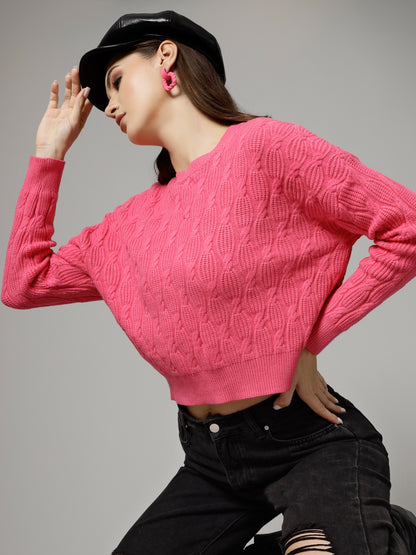 Mafadeny Women Winter Wear Pink Stylished Top