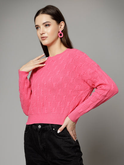 Mafadeny Women Winter Wear Pink Stylished Top