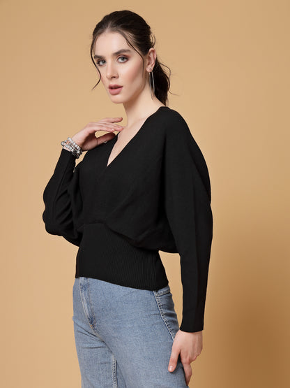 Mafadeny Women Winter Wear Black Crop Stylish Top