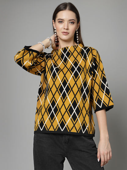 Mafadeny Women Winter Wear Musterd & Black Stylished Top