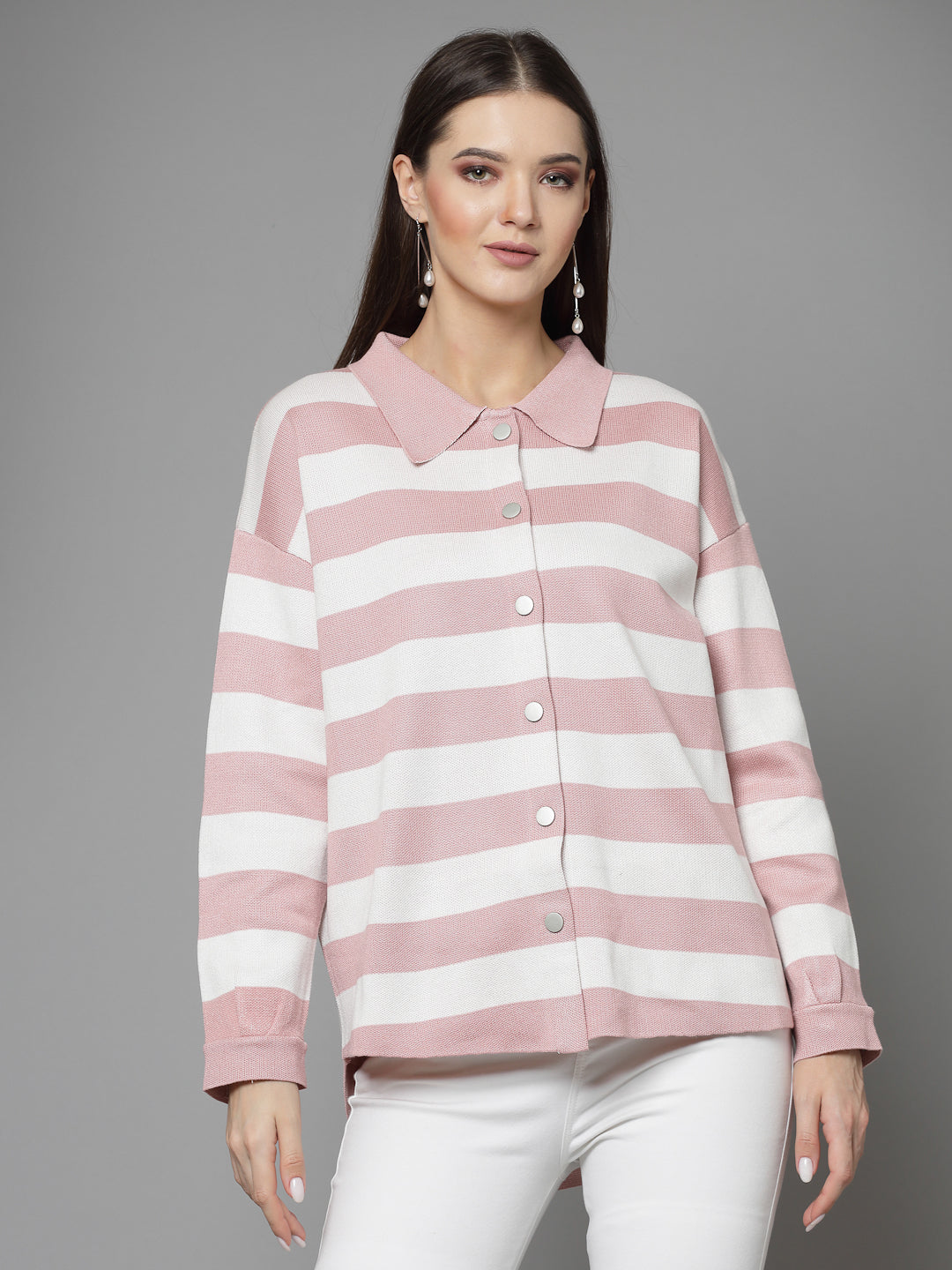 Mafadeny Women Winter Wear Pink Stylish & Cosy Shirt