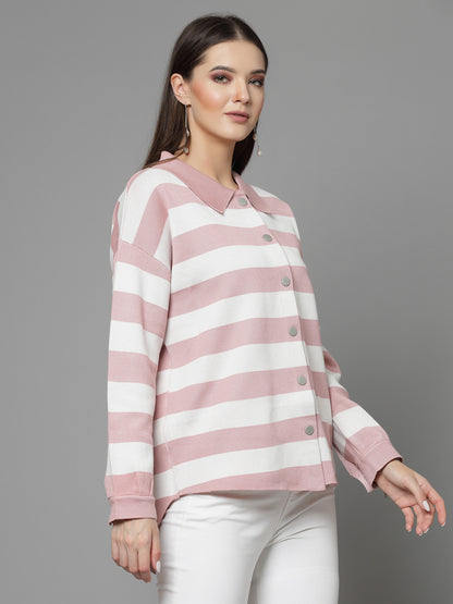 Mafadeny Women Winter Wear Pink Stylish & Cosy Shirt