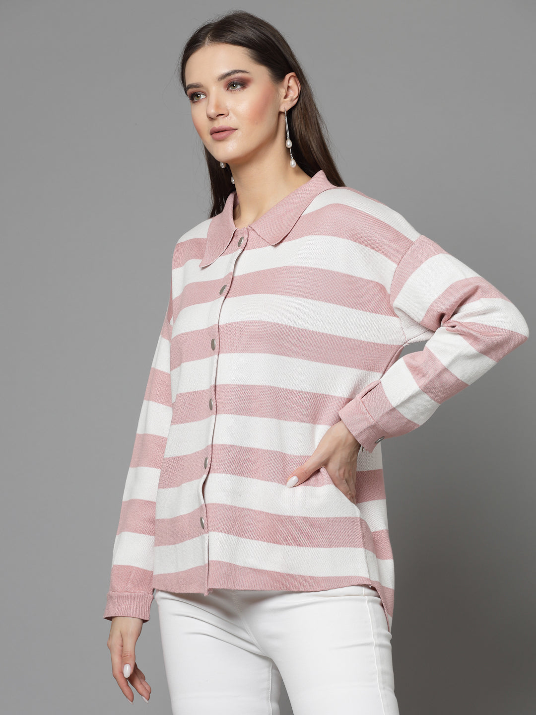 Mafadeny Women Winter Wear Pink Stylish & Cosy Shirt