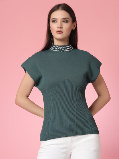 Mafadeny Women Winter Wear Green Embellished & Stylish Tops