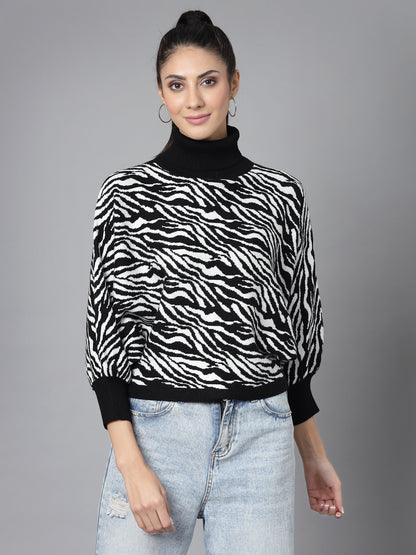 Mafadeny Women Winter Wear Black & White Stylished Top