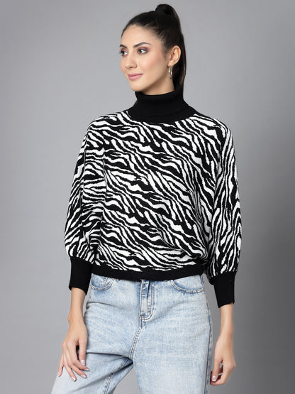 Mafadeny Women Winter Wear Black & White Stylished Top