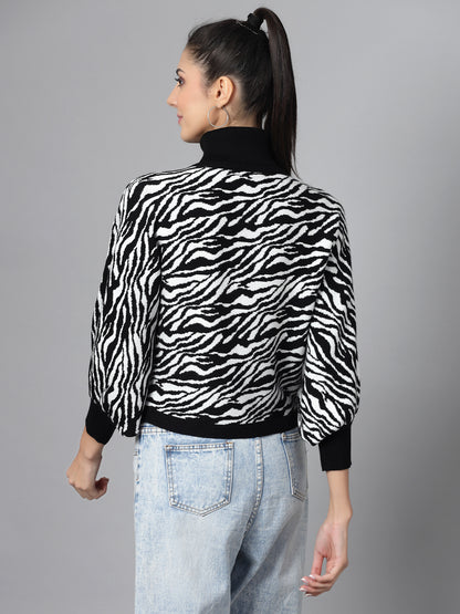 Mafadeny Women Winter Wear Black & White Stylished Top