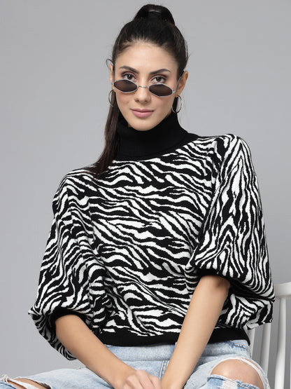 Mafadeny Women Winter Wear Black & White Stylished Top