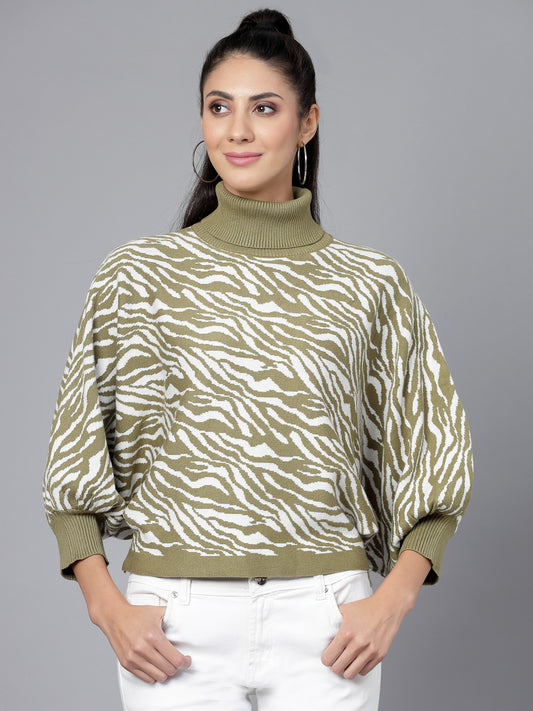 Mafadeny Women Winter Wear Green & White Stylished Top