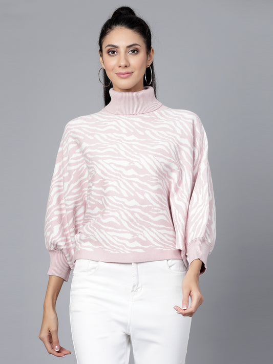 Mafadeny Women Winter Wear Peach & White Stylished Top