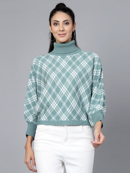 Mafadeny Women Winter Wear Green & White Stylished Top