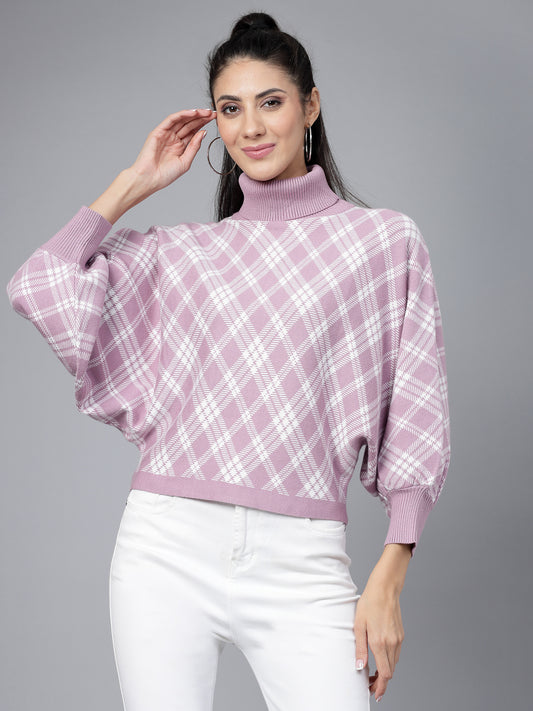 Mafadeny Women Winter Wear Lavender & White Stylished Top