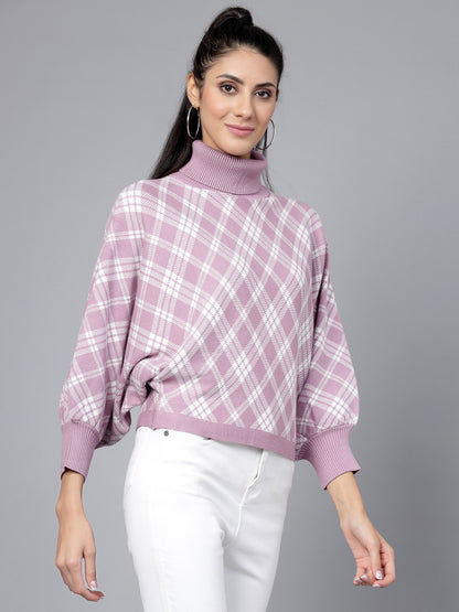 Mafadeny Women Winter Wear Lavender & White Stylished Top