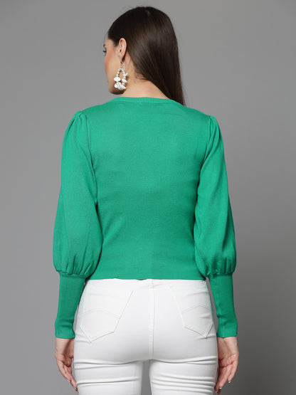 Mafadeny Women Winter Wear Green Top Embellished Details