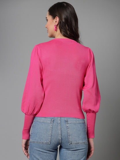 Mafadeny Women Winter Wear Pink Top Embellished Details