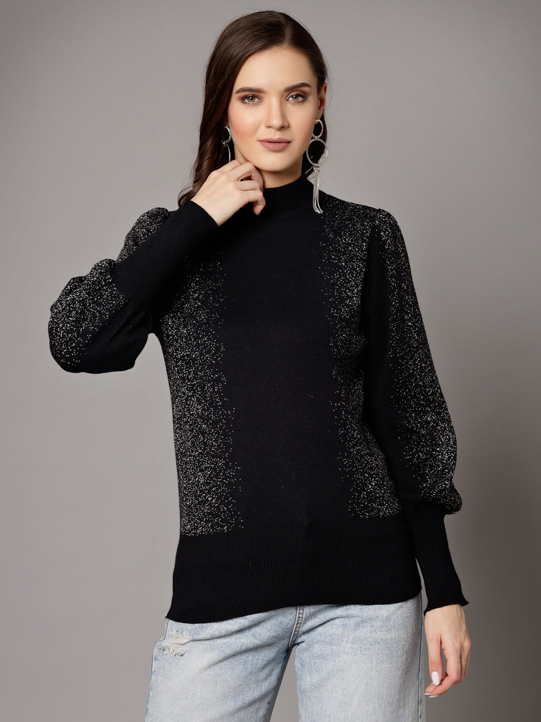 Mafadeny Women Winter Wear Black Stylished Top