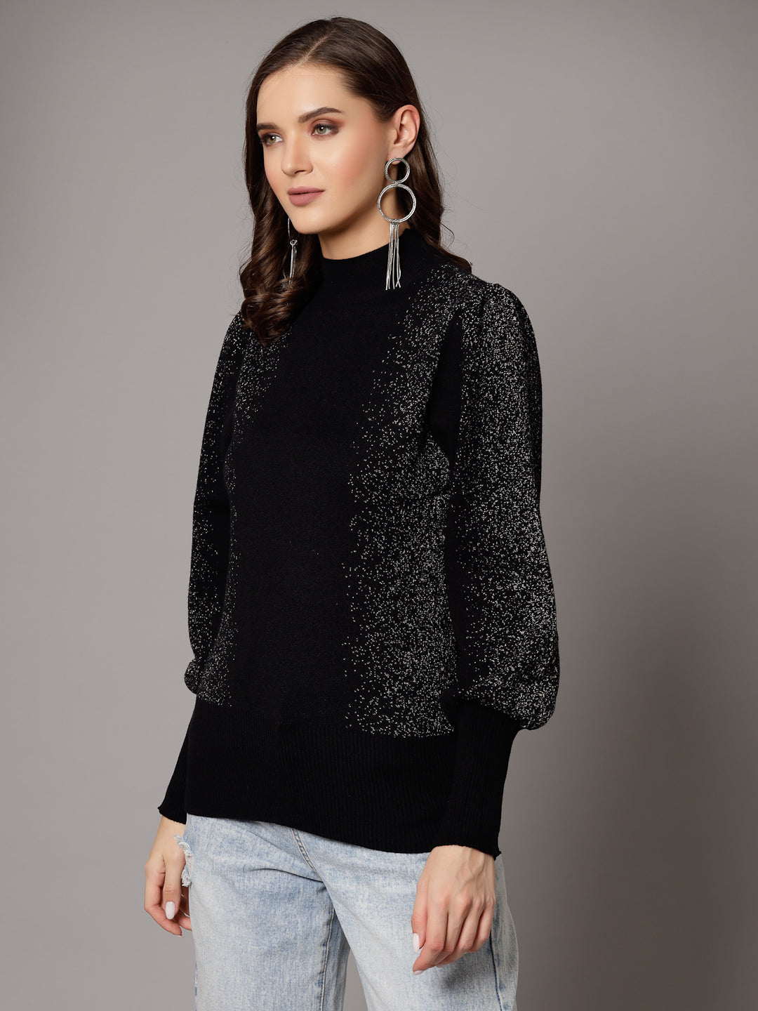 Mafadeny Women Winter Wear Black Stylished Top