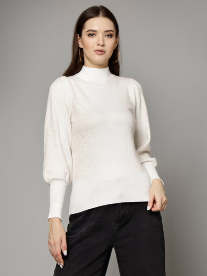 Mafadeny Women Winter Wear Cream Stylished Top