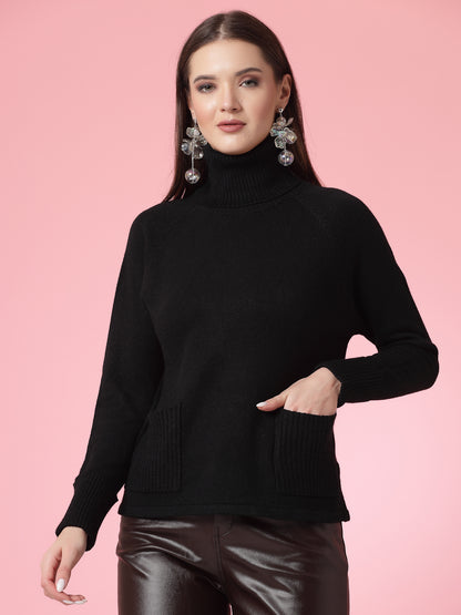 Mafadeny Women Winter Wear Black Stylished & Cosy Top