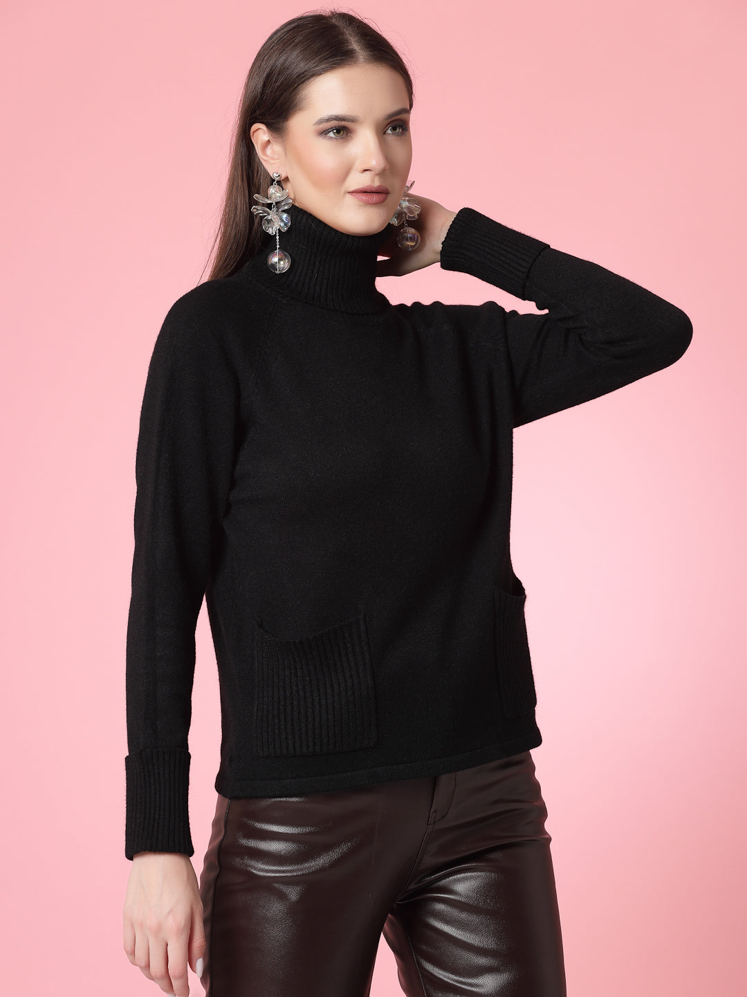 Mafadeny Women Winter Wear Black Stylished & Cosy Top