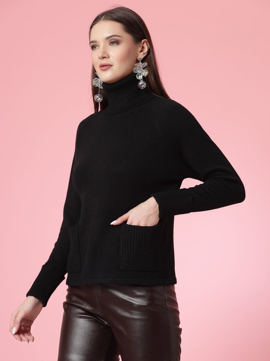 Mafadeny Women Winter Wear Black Stylished & Cosy Top