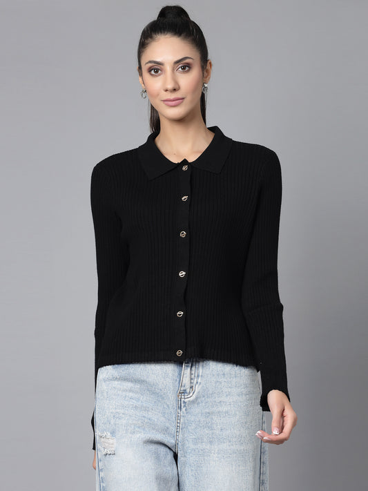 Mafadeny Women Winter Wear Solid Black Top