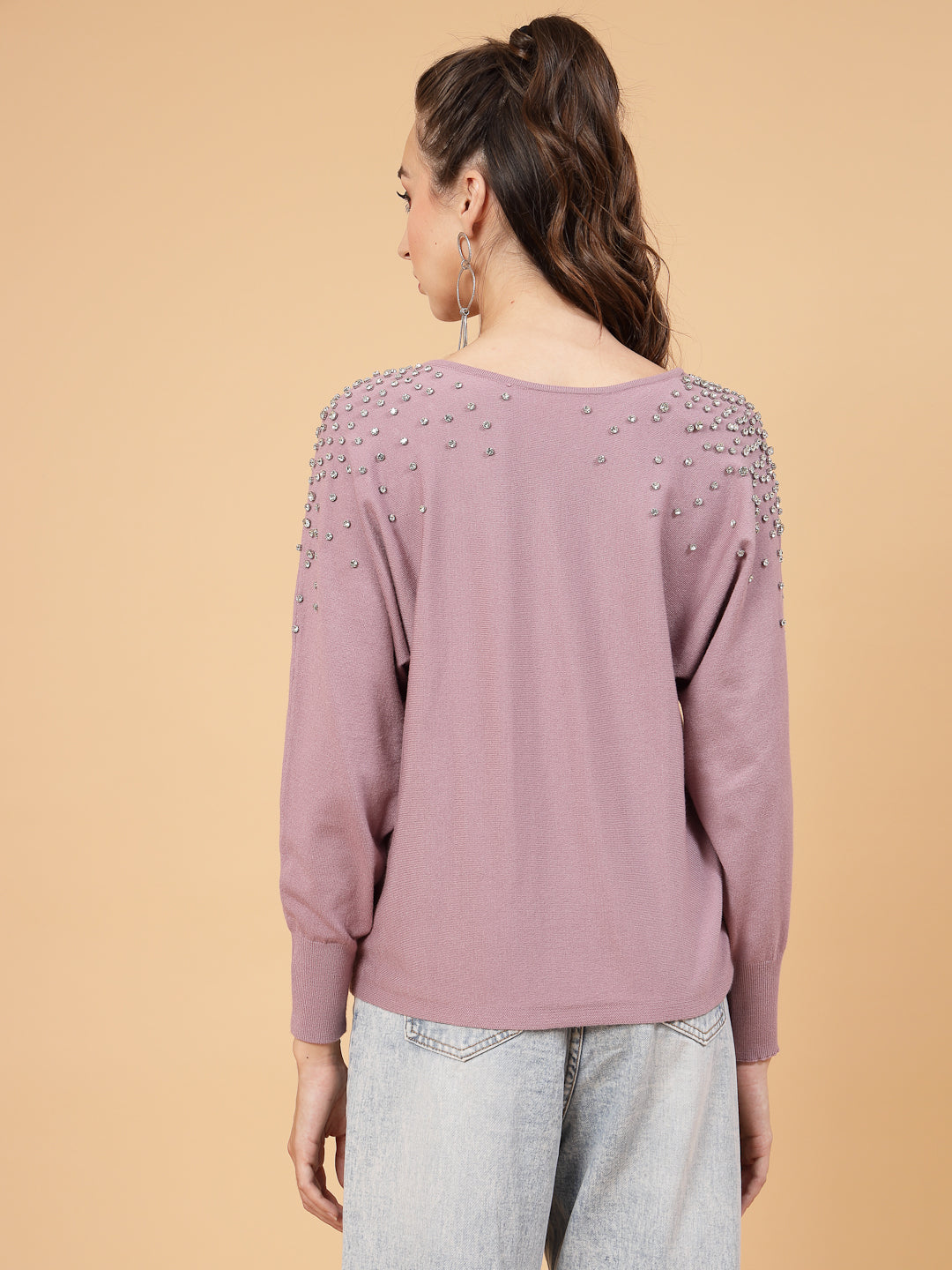 Mafadeny Women Winter Wear Mauve Top Embellished Details