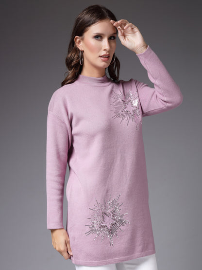 Mafadeny Women Winter Wear Peach Embellished Stylished & Cosy Top