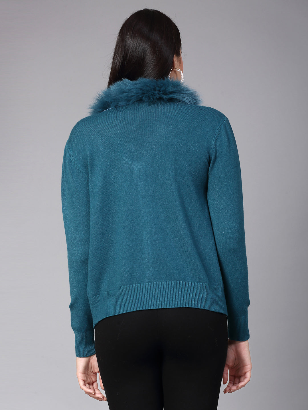 Mafadeny Women Winter Wear Teal Blue Stylished Top