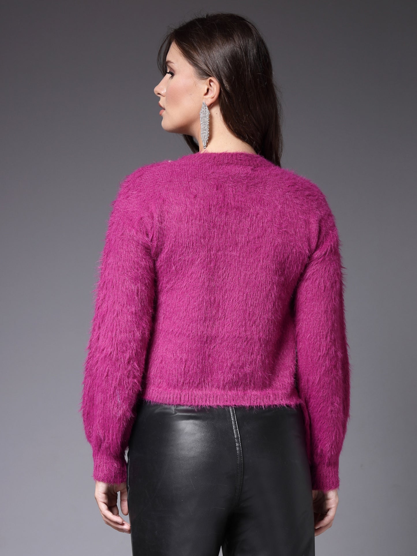 Mafadeny Women Winter Wear Fusia Pink Stylished & Cosy Top