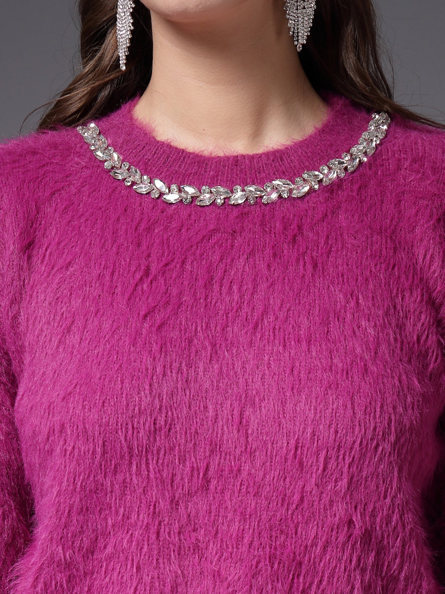 Mafadeny Women Winter Wear Fusia Pink Stylished & Cosy Top