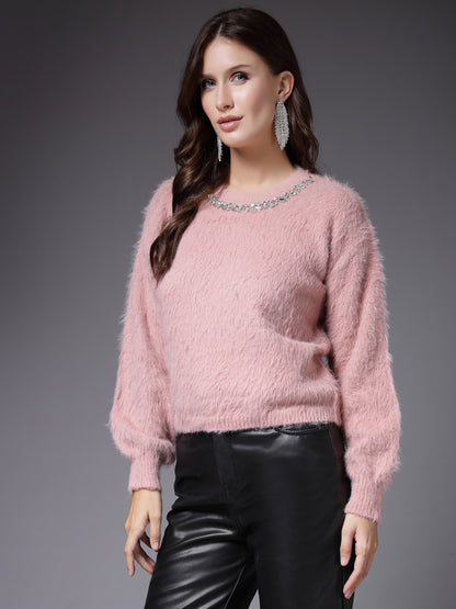 Mafadeny Women Winter Wear Peach Stylished Top