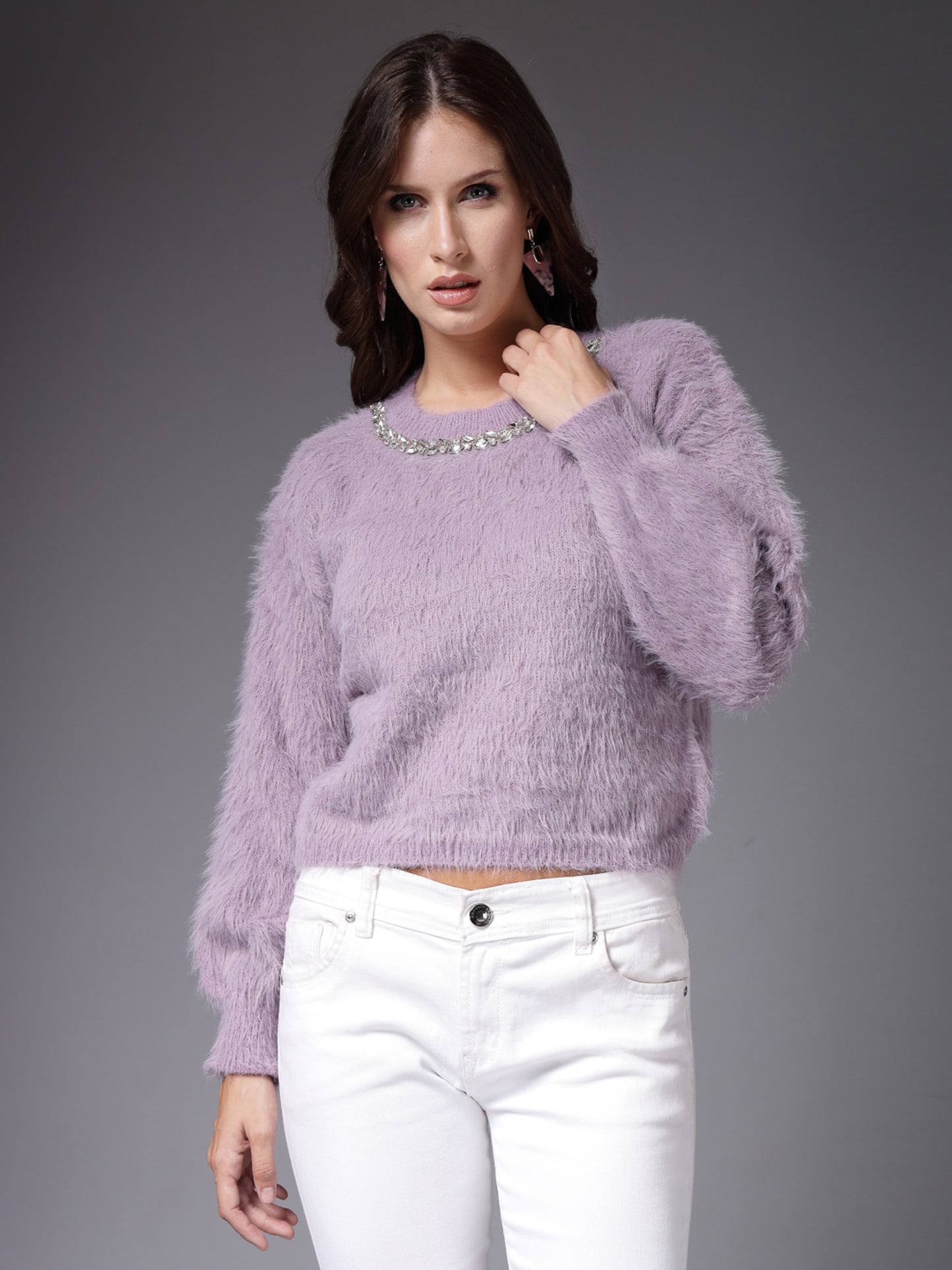 Mafadeny Women Winter Wear Purple Stylished Top