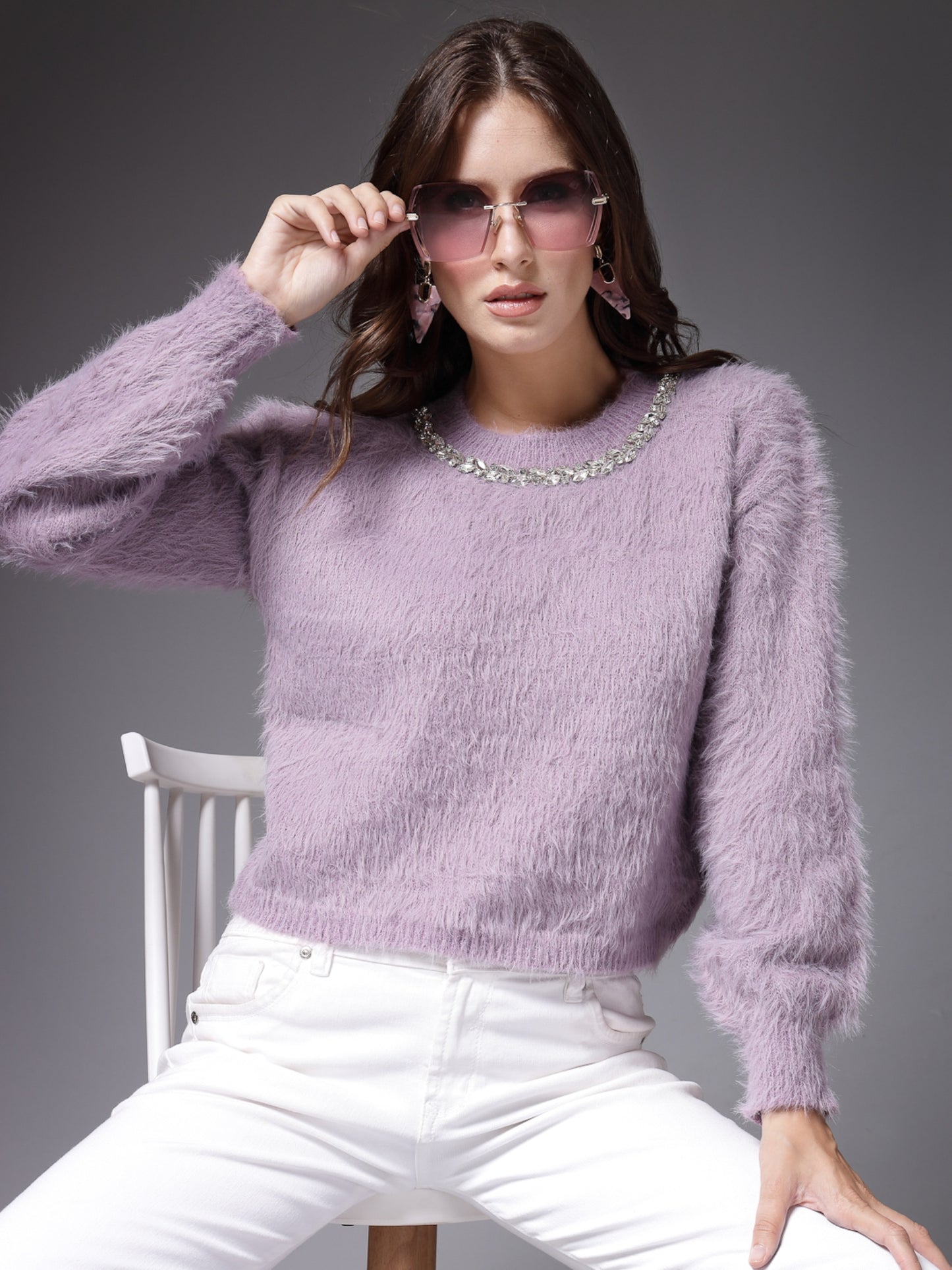 Mafadeny Women Winter Wear Purple Stylished Top