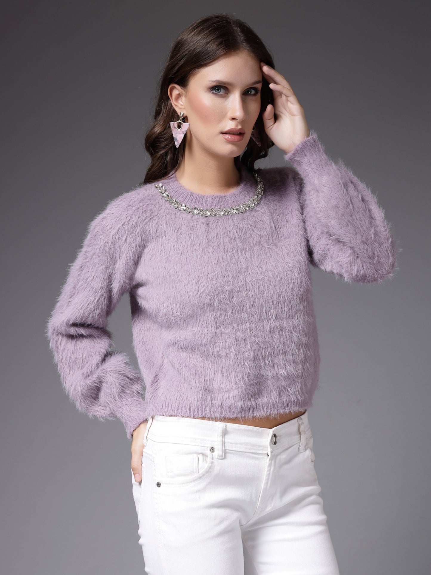 Mafadeny Women Winter Wear Purple Stylished Top