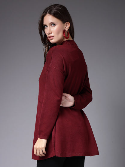 Mafadeny Women Winter Wear Maroon Stylish Crop Top