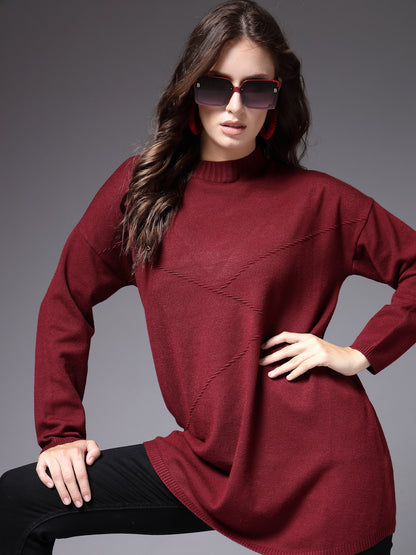 Mafadeny Women Winter Wear Maroon Stylish Crop Top