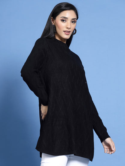 Mafadeny Women Winter Wear Black Stylished Top