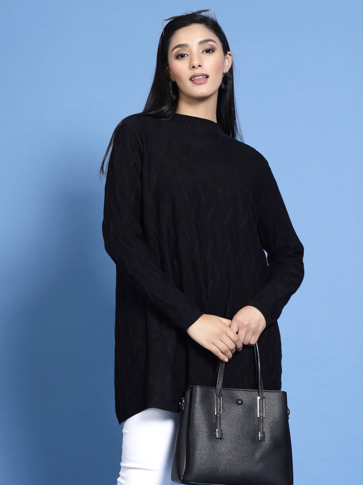 Mafadeny Women Winter Wear Black Stylished Top