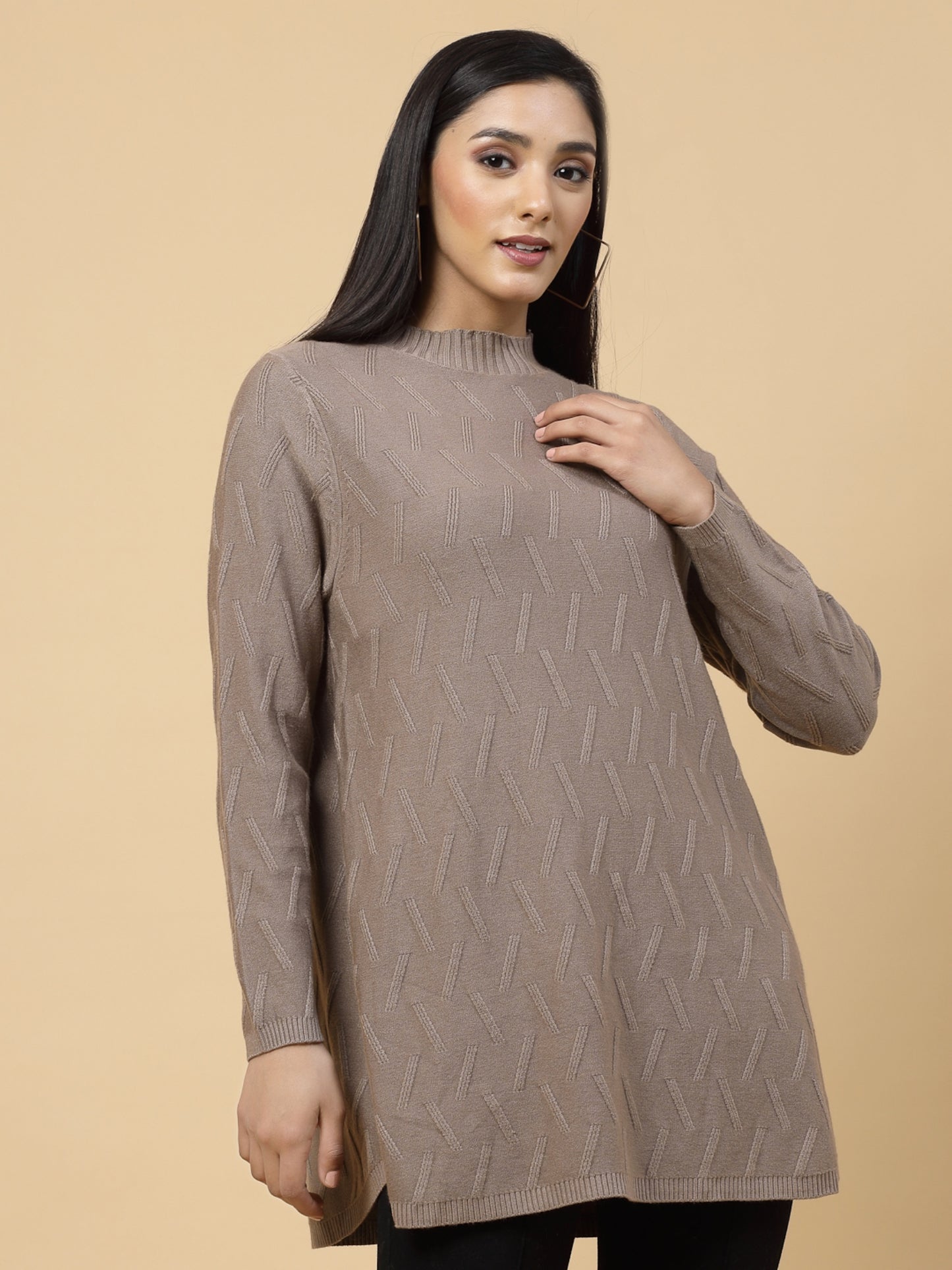 Mafadeny Women Winter Wear Khakhi Stylished & Cosy Top